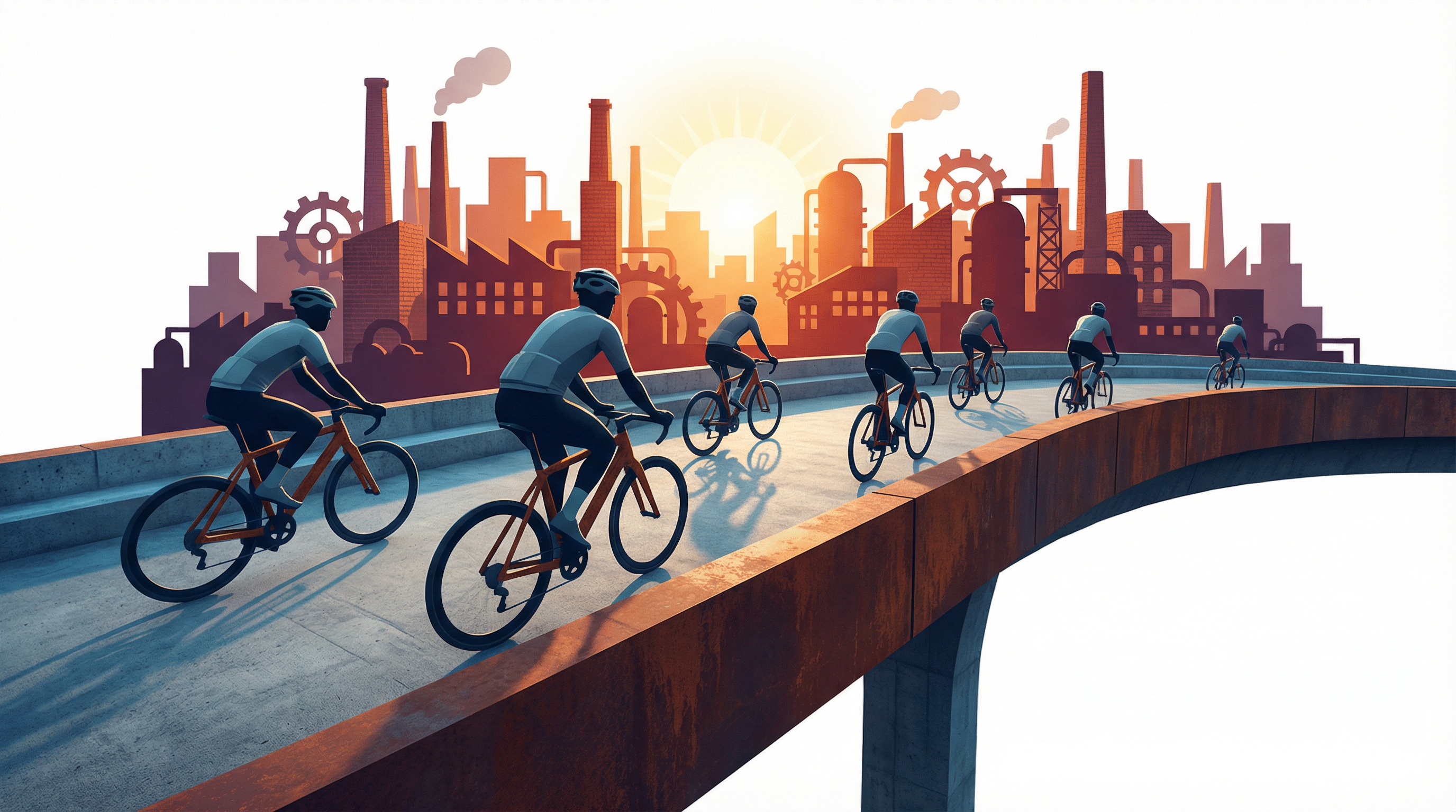 Cyklister och industriell skyline i Västerås